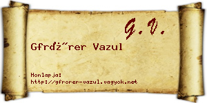 Gfrörer Vazul névjegykártya